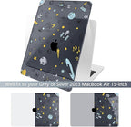 Batianda Premium Case for New MacBook Air 15 inch 2025 2024 2023 with M4 M3 M2 Chip, Designed Protective Plastic Black Hardshell & Keyboard Cover & Screen Protector, Hand Drawn Space