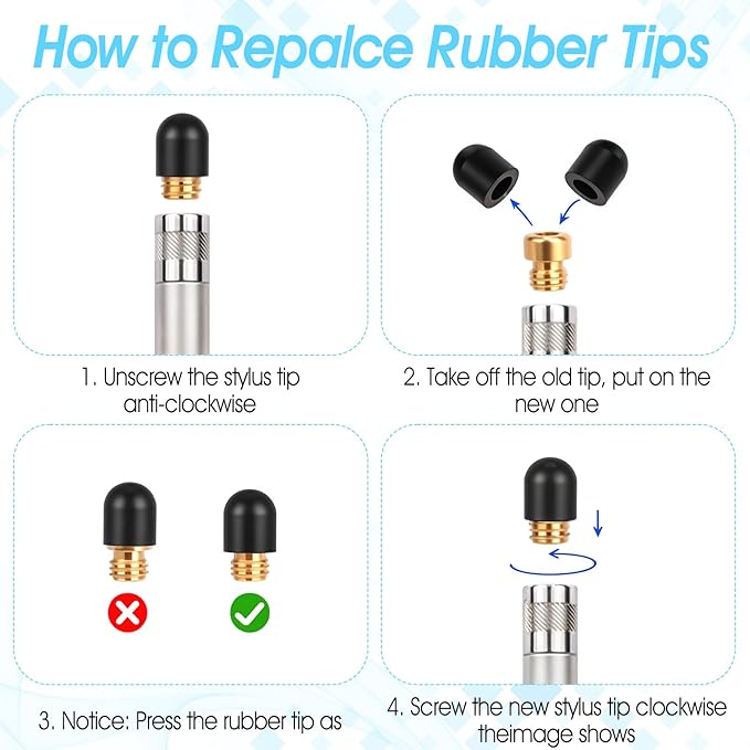 30PCS Replacement Rubber Tips for Stylus pens, Black Silicone Tips for Stylus Pens, High Sensitivity Stylushome Tip, No Scratches, Universal (0.19In,0.23In,0.27In)