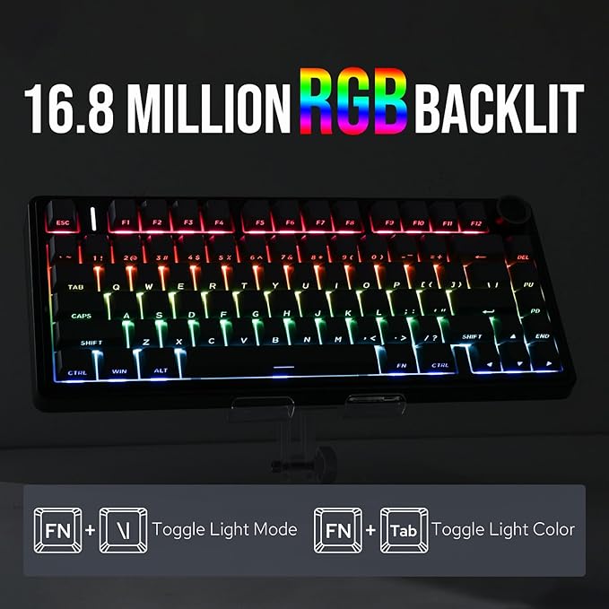 EPOMAKER x Aula F75 Gasket Mechanical Keyboard, 75% Wireless Hot Swappable Gaming Keyboard with Five-Layer Padding&Knob, Bluetooth/2.4GHz/USB-C, RGB (Black Gradient, LEOBOG Reaper Switch)