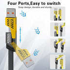 2Pack 4 in 1 Fast Charging Cable, Transferring Data, 6.65 Ft, Braided Cable 65W, USB C USB A and IP, Multiple Charging Cable for Phone/Pad/More