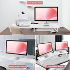 Dual-Monitor-Riser-Stand-For-Desk, Large Monitor Stand Riser For 2 Monitors With Adjustable Length Angle, Double Computer Riser For Desktop Organizer, Monitor Shelf Riser