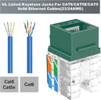 VCE UL Listed Cat6 RJ45 Keystone Jack Insert 25-Pack, 90 Degree Punch Down Keystone Jack Adapter Slim Profile Green