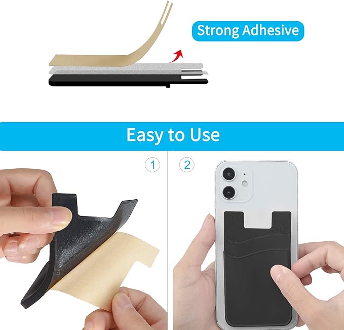 SS Card Holder for Phone Case - Silcone Stick On Credit Card Phone Wallet for Men & Women, Ultra-Thin & Portable, Compatible with iPhone/Android/Samsung Galaxy, Holds Cards & Cash, Hands-Free (6 pack)