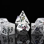 7 PCS Solid Metallic Flower D&D Dice Set,Metal Dungeons and Dragons Dice Set with Gift Box for DND Tabletop Game (Silver-Seven Colour Brocade)
