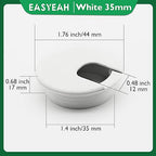 2 Pcs Desk Grommet 1-3/8" / 35 mm, Desk Cord Hole Cover, Cable Grommet ABS Plastic, Desk Hole Grommet for Home & Office Pc, Detachable Cable Cord Organizer-White