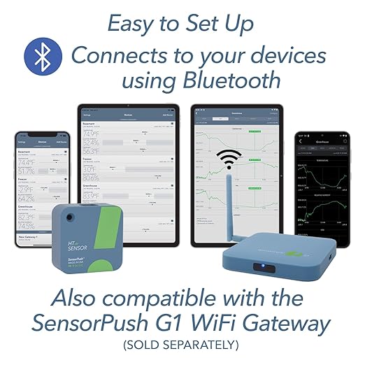 SensorPush HT.w Smart Temperature Sensor & Humidity Sensor - Bluetooth Thermometer and Hygrometer with App Monitoring - Water Resistant Temperature and Humidity Monitor for RV, Basement, Fridge & More