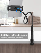 Tablet Stand Holder for Bed, Gooseneck Mount with Adjustable Flexible Arm Compatible with iPad Air Pro Mini, Samsung Tab, Nintendo Switch Kindle Other 4.7"-12.9" Device
