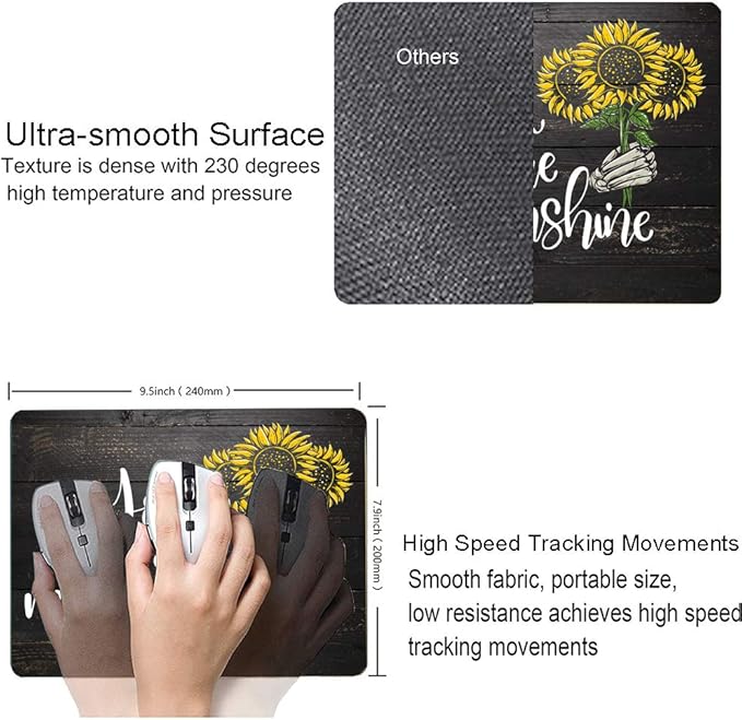 Sunflower 'You Are My Sunshine' Black Wood Gaming Mouse Mat - Square Waterproof Non-Slip Rubber Base Office Laptop Mouse Pad