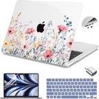 Teryeefi for MacBook Air 13.6 inch Case M4 A3240/M3 A3113/M2 A2681 (Released 2025 to 2022), Hard Shell + Keyboard Cover+ Screen Protector+Dustplug + Type-C Adapter, Wild Flowers A010
