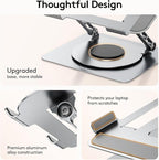 TECKNET Laptop Stand for Desk, 360 Rotating Base, Ergonomic Foldable Computer Stand for Laptop Riser Height Adjustable, Compatible with MacBook Pro, All Laptops 10-17" - Silver
