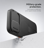 SURITCH for iPhone 16 Case with Magnetic Camera Slide Cover and Adjustable Kickstand, Compatible with MagSafe, Shockproof Bumper Case Slim Protective Cover 6.1 Inch, Black
