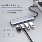 USB Hub, USB 3.0 Hub Aluminum Alloy Ultra Slim USB Splitter, Portable 4 Port USB Extender, USB Hub for Laptop, PC, MacBook, iMac, Surface Pro, Mac Pro, Flash Drive, XPS 【Grey】