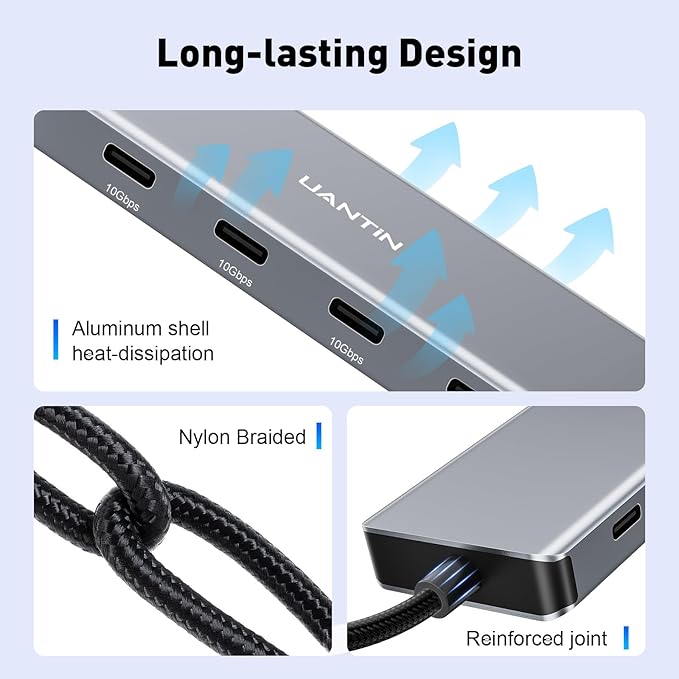 USB C Hub, 10Gbps High-Speed Type C Splitter with 4 USBC 3.2 Port, Plug and Play USB-C Multiport Adapter for Docking, MacBook Pro/Air, iPhone 15/16, iPad, Surface Pro, Dell, XPS and More