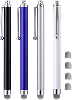 Stylus, 4 Pcs 5.0 Inch Mesh Fiber Tip Stylus Pens for Touch Screen, Compatible with iPad, iPhone, Kindle Fire, 4 Extra Replaceable Hybrid Fiber Tips (White, Black, Silver, Blue)