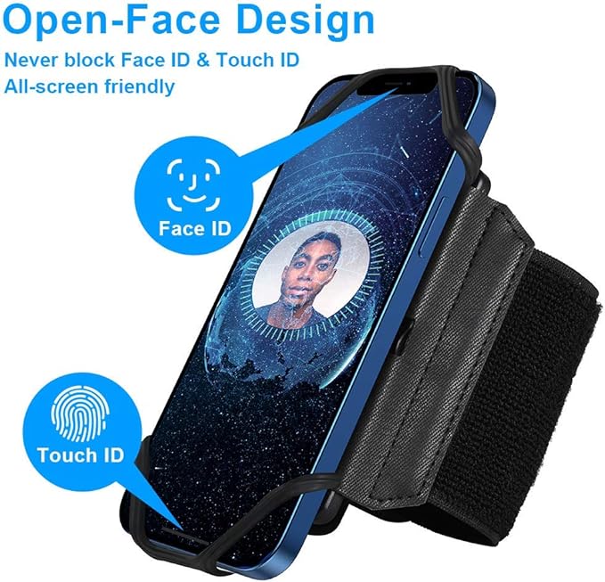 VUP Wristband Phone Holder, 360° Rotatable Forearm Armband for iPhone 15/14/13/Pro Max/Pro/Mini/12/11/SE 2020/Xs/XR/X/8/7/Plus, Fits All 4-6.7 Inch Smartphones (Black-Small)