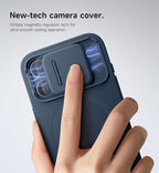 SURITCH for iPhone 15 Pro Case with Magnetic Camera Slide Cover and Adjustable Kickstand, Compatible with MagSafe, Shockproof Bumper Case Slim Protective Cover 6.1 Inch, Blue