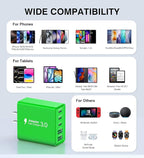 2 Pack 50W USB C Fast Charger Block,5-Port Type C Wall Charger Brick,2 USB A & 3 USB C PD3.0 Power Adapter Multiport Charging Plug Box for iPhone 12/13/14/15/16,Pad Mini/Pro, Cellphones(Green)