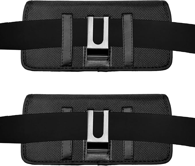 Nylon Cell Phone Holster for Cricket Vision Plus, Icon 2, Influence, Google Pixel 5a, 6, 6a, LG Harmony 4 G7 G8 K40 K22 - Horizontal Case Canvas Waist Carrying Pouch with Belt Clip/Loops, Black