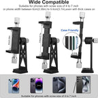 Peastrex Metal Phone Tripod Mount Extra Deep Clamp with Arca Port Cold Shoe 360°Ball Head Cellphone Tripod Adapter for iPhone Galaxy Smartphone Stand Holder for Vlogging Video Camera Monitor