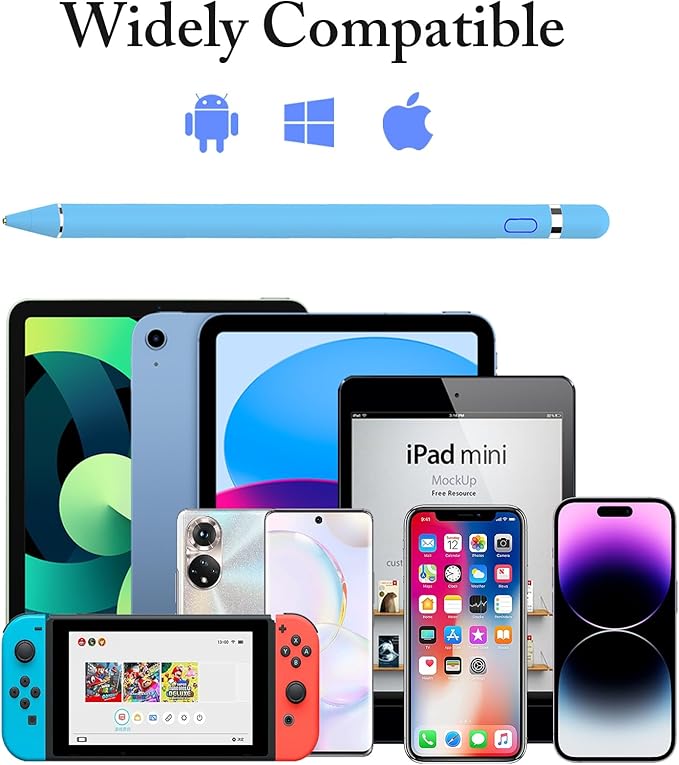 DOGAIN Active Stylus Pen for Touchscreen, iPad Pencil 1.5mm Fine Point Pen, Digital Pens Rechargeable for Tablet, Stylus Pens Compatible with iPad Air/Mini/Pro/Android/iPhone and Most Device - Blue