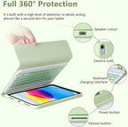 MMK iPad A16 Case (2025, 11"), iPad 10th Generation Case with Keyboard (2022, 10.9"), Wireless Detachable Keyboard, Pencil Holder (Green)