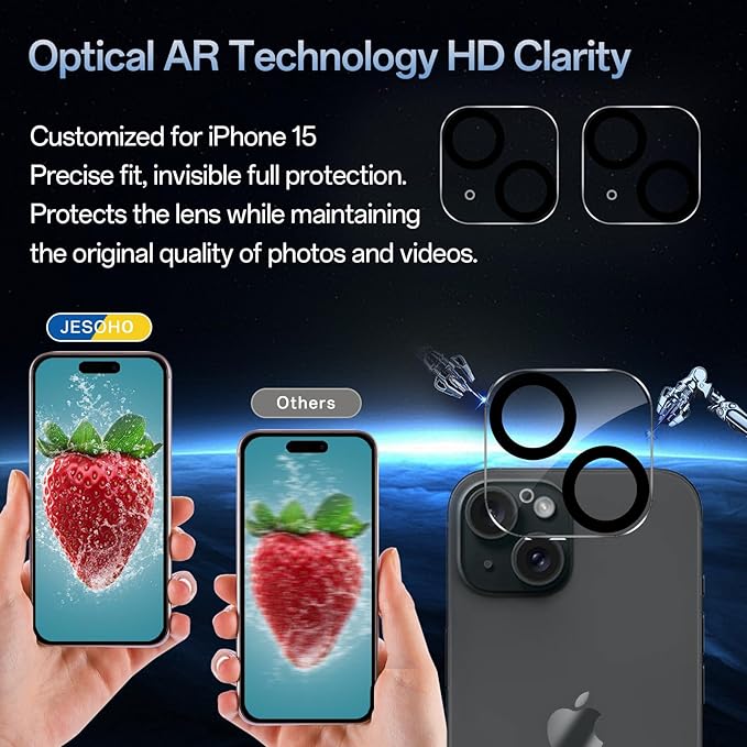 Screen Protector for iPhone 15 [6.1 Inch],2 pcs Colorless Anti-Blue Light Tempered Glass Films,HD Clear, 9H Hardness, No Bubbles, Case Friendly with 2 pcs Camera Lens Protector