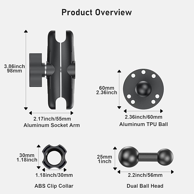 Industrial Tablet Mount for Truck&Vehicle, Heavy Duty Drill Base iPad Mount Holder for Car, Adjustable Aluminum Arm, Compatible w/ 4.7"-12.9" Devices, Perfect for Dashboard, Boats, Walls–Black