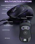 AULA SC580 Wireless Gaming Mouse, Tri-Mode 2.4G/BT5.0/USB-C Gaming Mouse, 12000 DPI Rechargeable Wireless Mouse with 6 Programmable Buttons, Ergonomic Computer Mouse for Laptop/PC/Mac/Tablet
