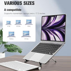 Junfire Foldable Laptop Stand for 17.3 inch, Aluminum Stable Ergonomic Laptop Riser with 6-Levels Height Adjustment, Fits with MacBook Air, MacBook Pro, HP, Dell, Lenovo (Up to 17.3'')-Sliver