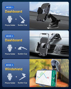 [Military-Grade Construction] Phone Holders for Your Car, 2025 New Car Phone Holder Cell Smartphone Mount Windshield Dashboard Suction Cup Stand Truck Cradle for iPhone Samsung Android All