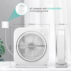 AMACOOL Table Fan, 12 inch Box Fan with 3 Adjustable Speeds & 8HRS Timer, 270° Pivoting Quiet Air Circulator, Desktop Fan for Bedroom Bathroom Kitchen Office, AC Adapter Included-White