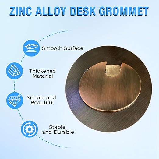 Desk Grommet 1-3/8" (35 mm), Desk Cord Hole Cover, Cable Grommet Metal Zinc Alloy Materilal, Desk Hole Grommet for Office and Home Table Cable, Detachable Cable Cord Organizer (Bright Silver 1 Pcs)
