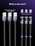 AUFU 16PIN USB C Magnetic Charging Cable (3Pack, 3.3/3.3/3.3ft), 180° Rotation Magnetic Charger Cable/Magnet USB C Cable/Magnet Phone Charger/Date USB Charging Cord for Phone/Tablet/Laptop