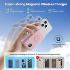 Magnetic Portable Charger 10800mAh with Built-in Cables, 6-in-1 Wireless Power Bank with iWatch Charger, 25W PD Fast Charging USB C Battery Pack for iPhone 16/15/14/13/12,Apple Watch(Pink)