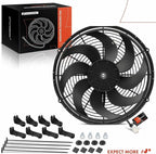 A-Premium 16'' 16 inch Slim Fan Pull Universal Electric Radiator Cooling Fan Assembly, 12V 120W with Mount Kit