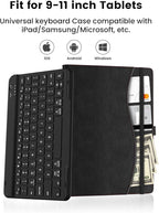 Leather Keyboard Case for 9",9.7",10.1",10.2",10.5",10.9",11" Tablets,7 Colors Backlit,Bluetooth Wireless Keyboard with Pocket Leather Folio Cover(Black)