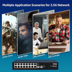 18 Port 2.5G Umanaged Ethernet Switch, 16 x 2.5Gb Base-T Ports, 2 x 10G SFP+, Compatible with 100/1000/2500Mbps, Metal Fanless, Desktop/Rack Mount YuanLey 2.5Gbe Network Switch for Wireless AP, PC