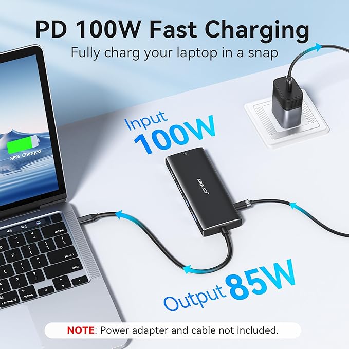 ABIWAZY USB C Hub Multiport Adapter, 10 in 1 USBC to Ethernet Adapter with 4K HDMI, Ethernet Gigabit, 100W PD, USB-C Data Port and SD/TF Slot for MacBook Pro/Air, Dell XPS, iPad Pro, Galaxy (Black)