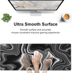 Black and White Marble Desk Mat,Large Marble Ink Texture Gaming Keyboard Mouse Pad,Non-Slip Rubber Base Desk Pad Thick Stitched Edges Waterproof Mousepad Mouse Mat 31.5"x11.8"