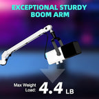 Low Profile Mic Arm Microphone Boom Arm Professional Adjustable with 15cm Riser Solid Desk Mount Clamp Cable Management Microphone Holder Stand for Podcast Streaming Gaming Mic Stand White
