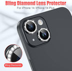 AGVEE 3+3 for iPhone 14 6.1" / 14 Plus 6.7" Camera Lens Protector, Bling Diamond & Bling Glitter Metal Ring 9H Tempered HD Glass Camera Protector Cover Film, Bling-Black