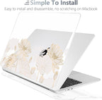 Batianda Premium Case for New MacBook Air 15 inch 2025 M4 2024 2023 with M3 M2 Chip Model A3241/A3114/A2941, Designed Protective Plastic Hardshell & Keyboard Cover & Screen Protector, Gold Lotus