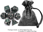 Haxtec DND Dice Set Metal D&D Dice Set with Leather Dice Bag Antique Iron Green Metal Polyhedral Dice Compatible with Dungeons and Dragons TTRPG Gifts