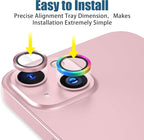 AGVEE 3+3 6 Pack for iPhone 15 6.1" / 15 Plus 6.7" Camera Lens Cover Protector, Metal Ring 9H Tempered HD Glass Camera Cover Protector Film, Pink