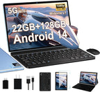 Android Tablet with Keyboard, 10 inch Android 14 Tablets 22GB+128GB, Octa-Core CPU, 8000mAh, HD IPS Display, 5G WiFi, BT 5.0, GPS, Widevine L1, 1TB Expandable, Mouse, Split Screen, Metal Body -Blue