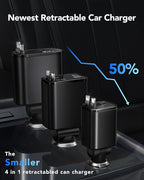 Retractable Car Charger, 4 in 1 Fast Car Charging 60W, Compatible for iPhone 16 Car Travel Essentials Charger, Women Men for Gifts USB C Car Honda Civic Accessories Adapter Compatible for iPhone 16 15