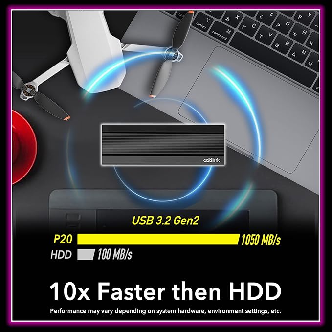 Addlink External Portable SSD 2TB P20 USB 3.2 Gen2 up to 1050MB/s, 3D TLC USB C Solid State Drive, for PC Laptop Mac Windows Linux Android PS4 PS5 Xbox One Smart TV (ad2TBP20B32) Made in Taiwan