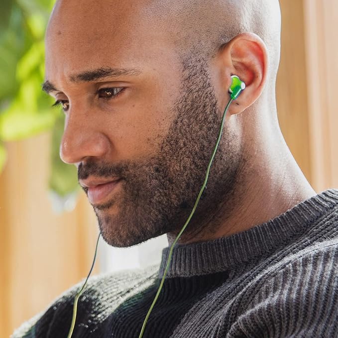 Panasonic ErgoFit Wired Earbuds, 3.5mm Jack In-Ear Headphones with Dynamic Crystal-Clear Sound and Ultra Soft Ergonomic Custom-Fit Earpieces (S/M/L), for Phones and Laptops - RP-HJE120-G (Green)