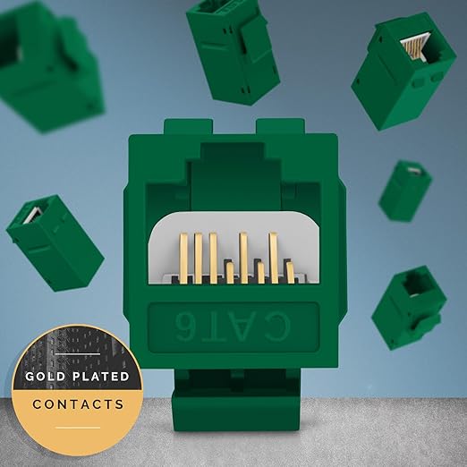 Everest RJ45 CAT6 Keystone Coupler in Green (6-Pack) - RJ45 Coupler for Ethernet, Cat6 Keystone Jacks