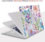 Teryeefi for M4 M3 M2 MacBook Air 13 inch Case 2025 2024 2023 2022 Release A3240 A3113 A2681 Model, for 13.6 inch MacBook Air Hard Shell Case + Keyboard Cover +Type C Adapter, Pretty Flowers Clear-104